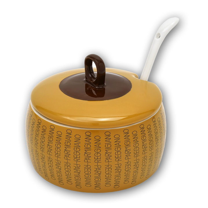 Parmigiano - Reggiano- Pottery Cheese Container with small spoon