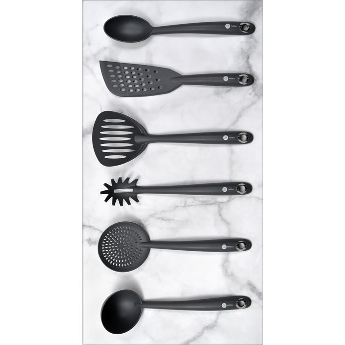 Lot De 6 Ustensiles De Cuisine En Nylon Antiadhésif - Résistants à La Chaleur, Noirs - Pour Poêles Antiadhésives